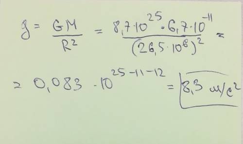 Найдите ускорение свободного падения на уране, если известно, что его масса 8.7×10 в 25 степени кг,