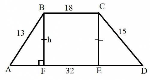 Найдите площадь трапеции, основания основания которой 18 см и 32 см , а боковые стороны 13 см и 15 с