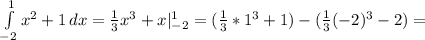 \int\limits^1_{-2} {x^2+1} \, dx = \frac{1}{3} x^3+x |_{-2} ^{1} =( \frac{1}{3} * 1^{3} +1)-( \frac{1}{3} (-2)^3-2)=