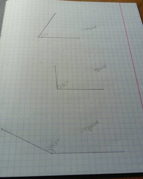 Опредилите сночало какими острыми или тупыми является углом зотем пастройт е го транспотира 64 95 15