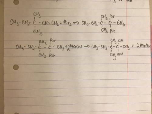 Ch3-ch2-c(ch3)(ch3)-ch=ch2+br2 x1+naohx2