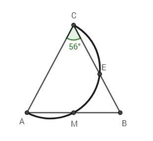 Угол при вершине равнобедренного треугольника равен 56°. на боковой стороне треугольника как на диам