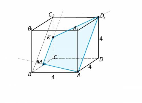 Abcda1b1c1d1 – куб, ребро которого 4 см. постройте сечение куба плоскостью, проходящей через точки а