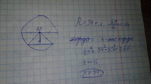 Решите в окружности, диаметр которой равен 68, проведена хорда так, что расстояние от центра окружно