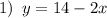 1)\,\,\,y=14-2x