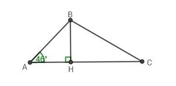 Востроугольном треугольнике abc проведена высота bh, угол вас=46градусов. найдите угол abh. ответ да