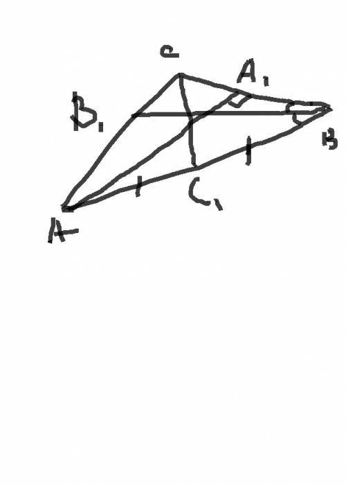 Начертите треугольник abc, где угол c - тупой. постройте aa1 - высоту. bb1 - биссектрису, cc1 - меди