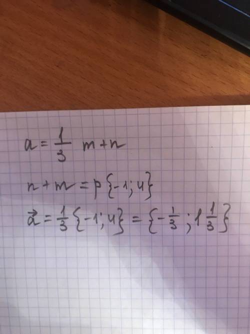 Найдите координаты и длину вектора а, если а=1/3m+n. m{-3; 6},n{2; -2}