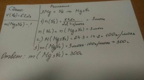 1) вычислите массу нетрида магния, который образуется при взаимодействии магния с азотом объемом 67,