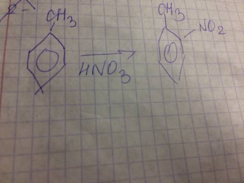 Допишите уравнение реакции c6h5-ch3+hno3