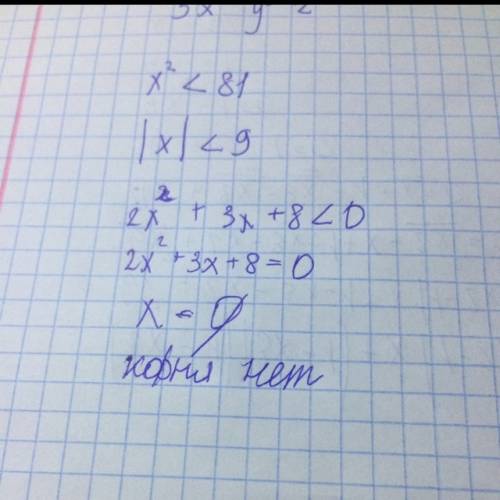 X^2< 81 и вот это: 2x^2+3x+8< 0