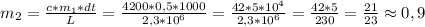m_2= \frac{c*m_1*dt}{L} = \frac{4200*0,5*1000}{2,3*10^6} = \frac{42*5*10^4}{2,3*10^6} = \frac{42*5}{230} = \frac{21}{23} \approx 0,9
