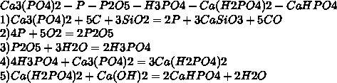 Составить цепочку превращения ca(po4)2=p2=h3po4=ca(po4)2=ca(h2po4)2