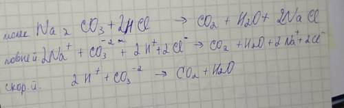 Допишіть молекулярне рівняння реакції, запишіть повне та йонні рівняння: na2co3 + …  co2 + h2o + …