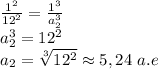 \frac{1^2}{12^2} = \frac{1^3}{a_{2}^{3}} &#10;\\a_{2}^{3}=12^2&#10;\\a_2=\sqrt[3]{12^2}\approx5,24\ a.e