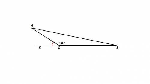 Втреугольник abc угол c равно 142°.найдите внешний угол при вершине с. ответ дайте в градусах сделай
