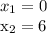 x_{1} =0&#10;&#10; x_{2} =6