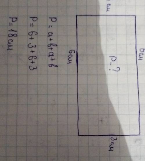 Найди периметр прямоугольника со сторонами 6 и 3 см