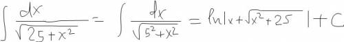 Вычислите неопределенный интеграл с таблицы. . s dx/√25+х^2