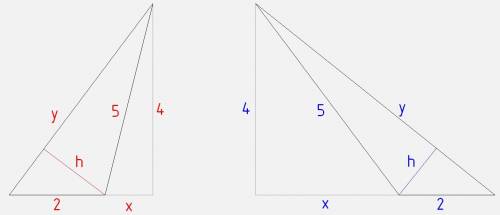 Стороны треугольника равны 5 см и 2 см . высота, проведённая к одной из сторон равна 4 см. найдите в