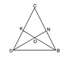 ♥медианы bk и dn равностороннего треугольника dcb пересекаются в точке o. докажите, что треугольник
