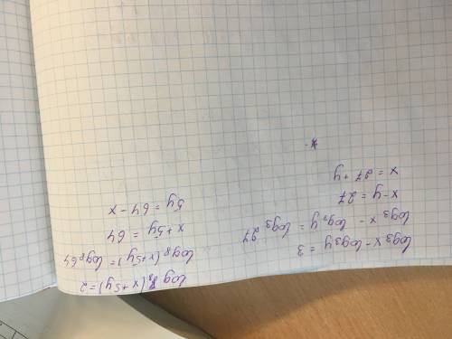 Решите систему уравнений log3x-log3y=3 , log8(x+5y)=2