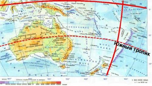 Линии градусной сетки, определяющие особенности положения австралии.