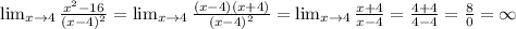 \lim_{x \to 4} \frac{x^2-16}{(x-4)^2} =\lim_{x \to 4} \frac{(x-4)(x+4)}{(x-4)^2} =\lim_{x \to 4} \frac{x+4}{x-4} = \frac{4+4}{4-4} = \frac{8}{0} =\infty