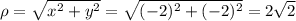 \rho= \sqrt{x^{2}+y^{2}}=\sqrt{(-2)^2+(-2)^2}=2\sqrt{2}