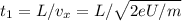 t_1 = L/v_x = L/\sqrt{2eU/m}