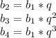 b_2=b_1*q&#10;\\b_3=b_1*q^2&#10;\\b_4=b_1*q^3