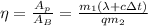 \eta=\frac{A_p}{A_B}=\frac{m_1(\lambda+c\Delta t)}{qm_2}