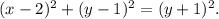 (x-2)^2+(y-1)^2=(y+1)^2.