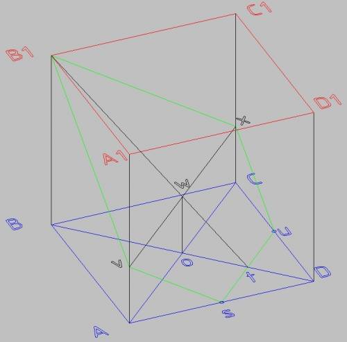 Найти площадь сечения единичного куба abcda1b1c1d1, проходящее через вершину b1 и середины рёбер ad,