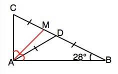 Найдите угол между биссектрисой ам и медианой ад прямоугольного треугольника авс с прямым углом а и