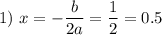 1)~ x=-\dfrac{b}{2a}=\dfrac{1}{2}=0.5