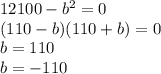 12100-b^2=0 \\ (110-b)(110+b)=0 \\ b=110 \\ b=-110