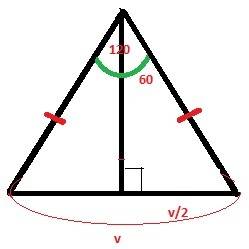 Угол при вершине равнобедренного треугольника равен 120°, а его основание -v. найдите боковую сторон