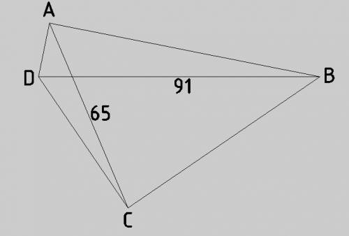 Учотирикутника abcd діагоналі ac =65, bd =91. перетинаються у точці o. довести що цей чотирикутник т
