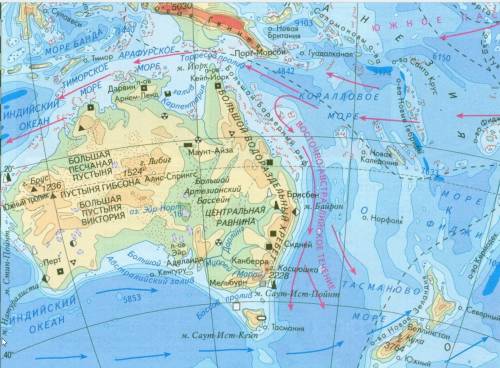 Подпишите на карте моря заливы проливы и острова вдоль береговой линии австралии. ,заранее