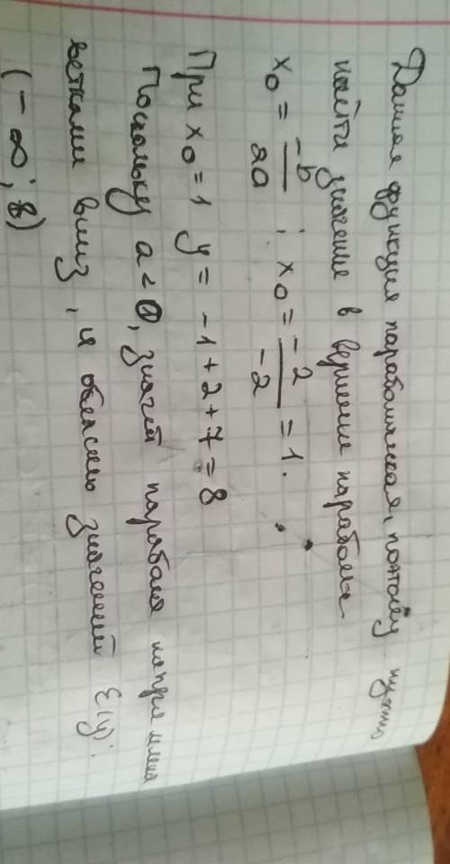 Найдите область значений функции у = -х^2 + 2х +7. pазвернутое решение