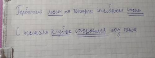 Подчеркните в каждом предложении его грамматическую основу. =) горбатый мост на четырёх столбиках ст