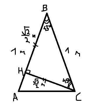 Найдите площадь равнобедренного треугольника, если его боковая сторона равна 1 м, а угол при вершине