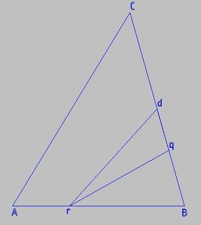Втреугольнике abc точка d середина стороны bc. точка делит сторону abв отношении 1 к 2 очитая от a т