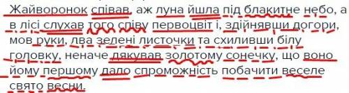 Синтаксичний розбір речення: жайворонок співав, аж луна йшла під блакитне небо, а в лісі слухав того