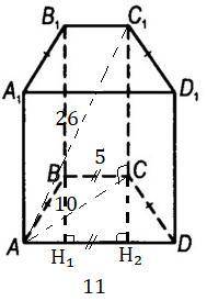 Основа прямої призми - рівнобічна трапеція з основами 5 та 11 см і діагоналлю 10 см. діагональ призм