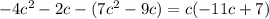 -4c^2-2c - (7c^2-9c) = c(-11c+7)