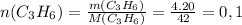 n(C_{3}H_{6})= \frac{m(C_{3}H_{6}) }{M(C_{3}H_{6})} = \frac{4.20}{42} =0,1