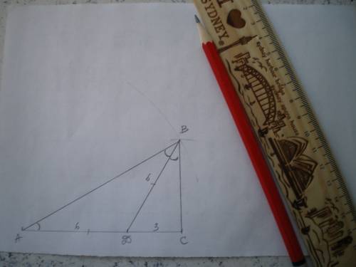 Угол b треугольника abc в два раза больше угла a.биссектриса угла b делит ac на части ad=6 см и cd=3