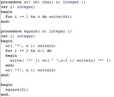 Нужно написать программу в паскаль, чтобы на экран выводился квадрат из звездочек.